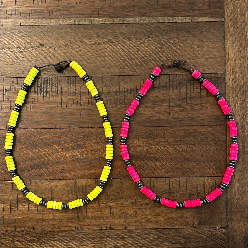 Yellow and Pink Wooden Beaded Necklaces